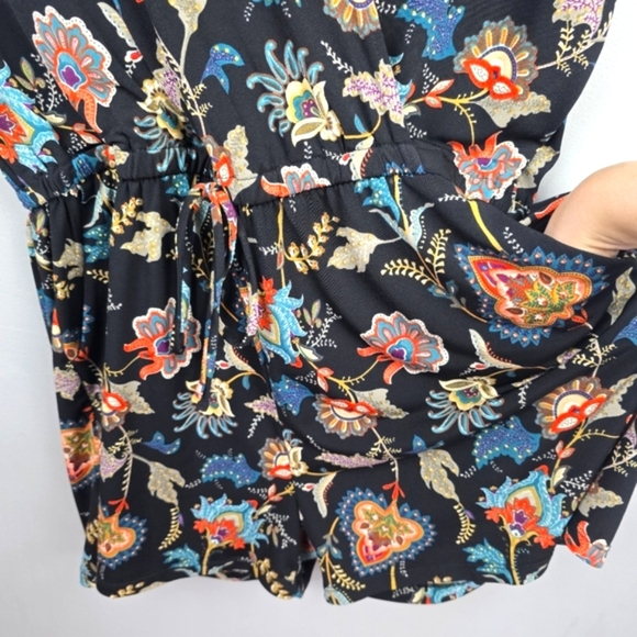 KAILEIGH Floral Romper Shorts Multicolor Black Womens Size XL Travel Comfy Soft - Picture 2 of 13